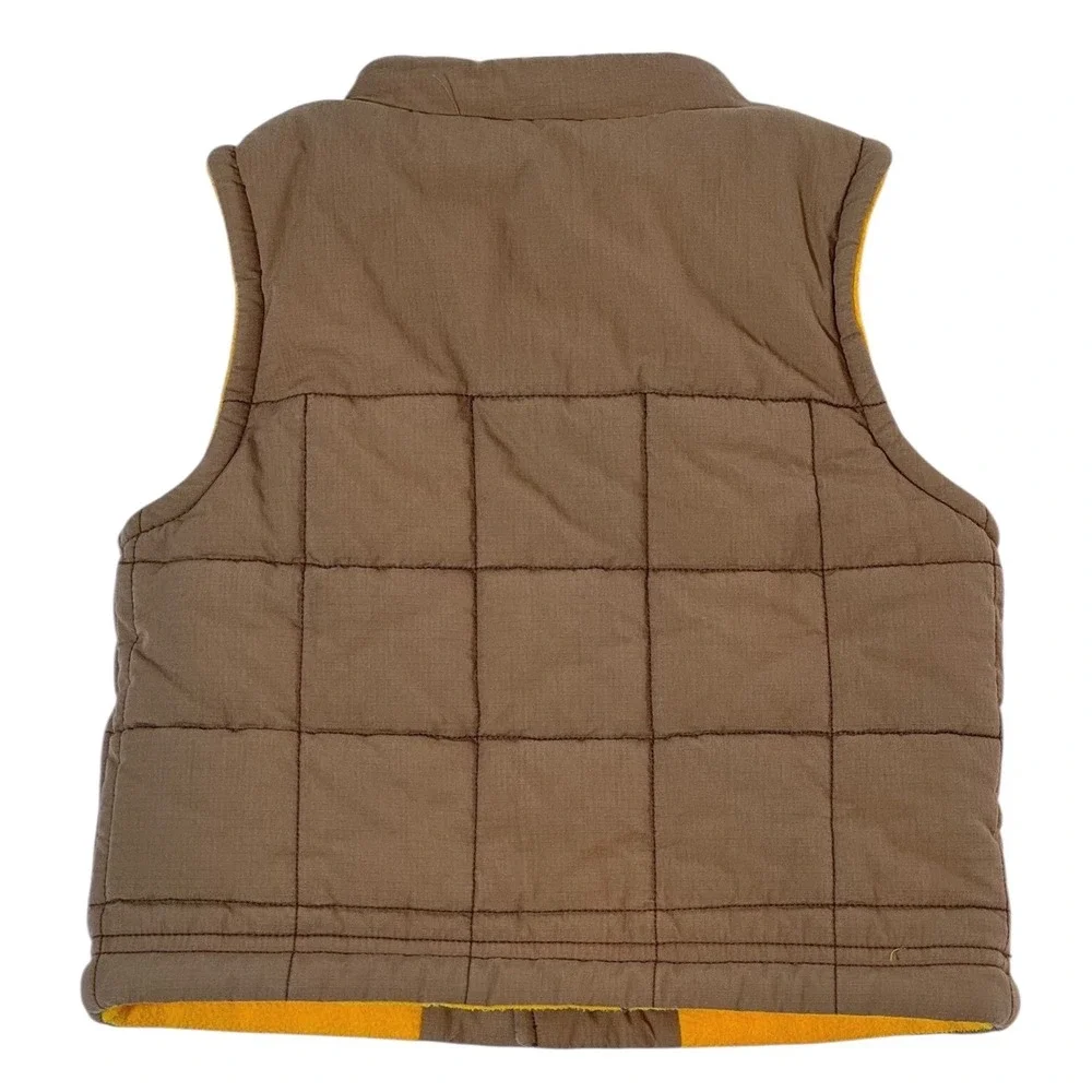 Gymboree Boy 18-24‎ Months Brown Quilted Vest Truck Applique Yellow Fleece Lined